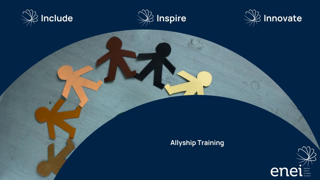 Include - Inspire - Innovate. Image shows cut-outs in the shape of people in various shades of paper.