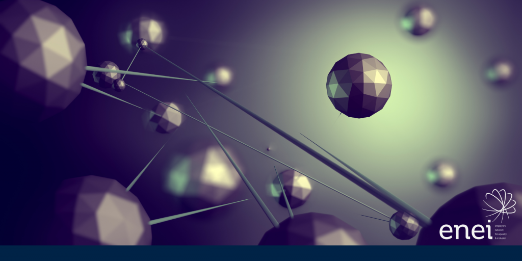 Monochrome microbe spheres with enei logo in the corner.